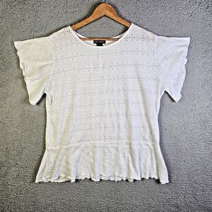 SML Sport Large White Eyelet Knit Ruffle Peplum Flutter Sleeve Summer Top Shirt
